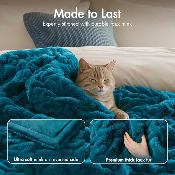 Madison Park Ruched Faux Fur Throw - Picture 4 of 7